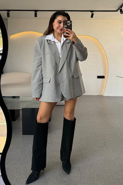 Joshua Gri Çizgili Blazer Ceket