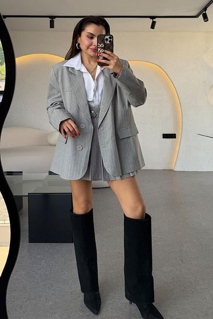 Joshua Gri Çizgili Blazer Ceket