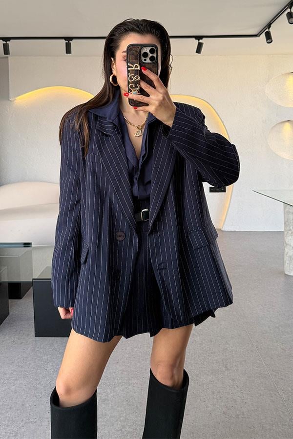 Joshua Lacivert Çizgili Blazer Ceket