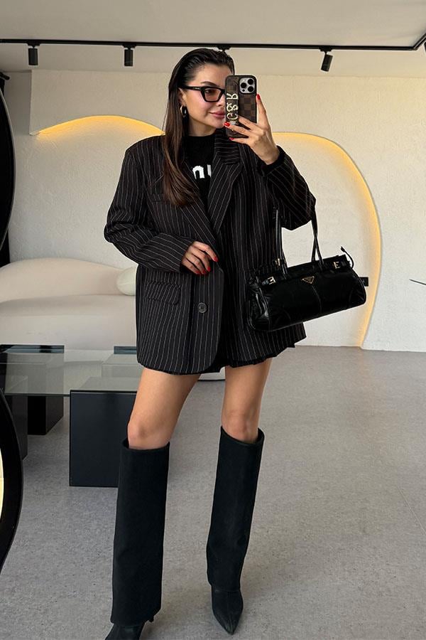 Joshua Siyah Çizgili Blazer Ceket