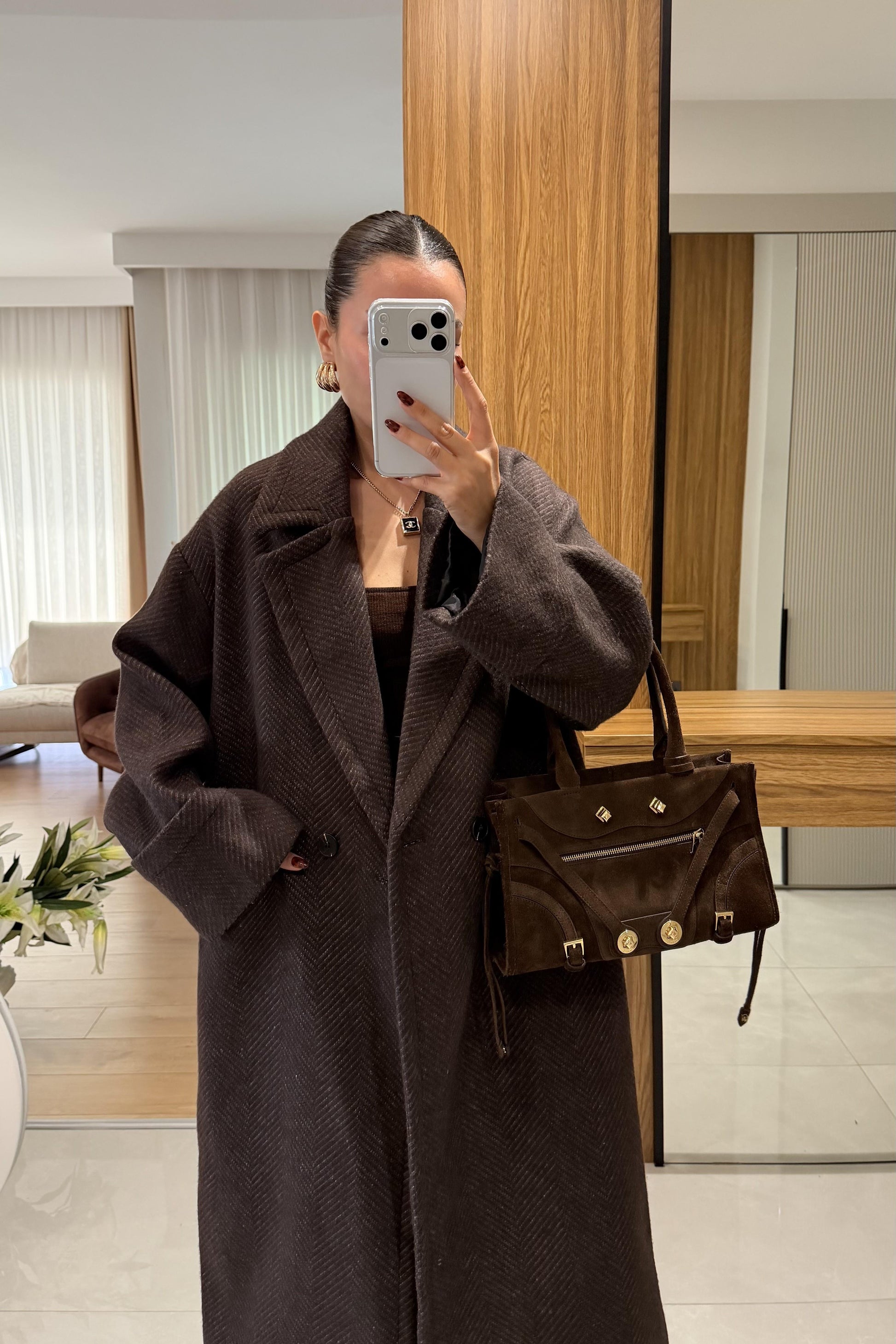 Julietta Kahve Balıksırtı Premium Kaban