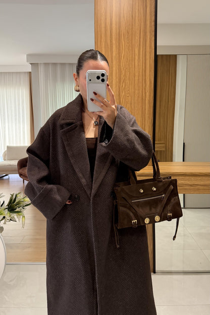 Julietta Kahve Balıksırtı Premium Kaban