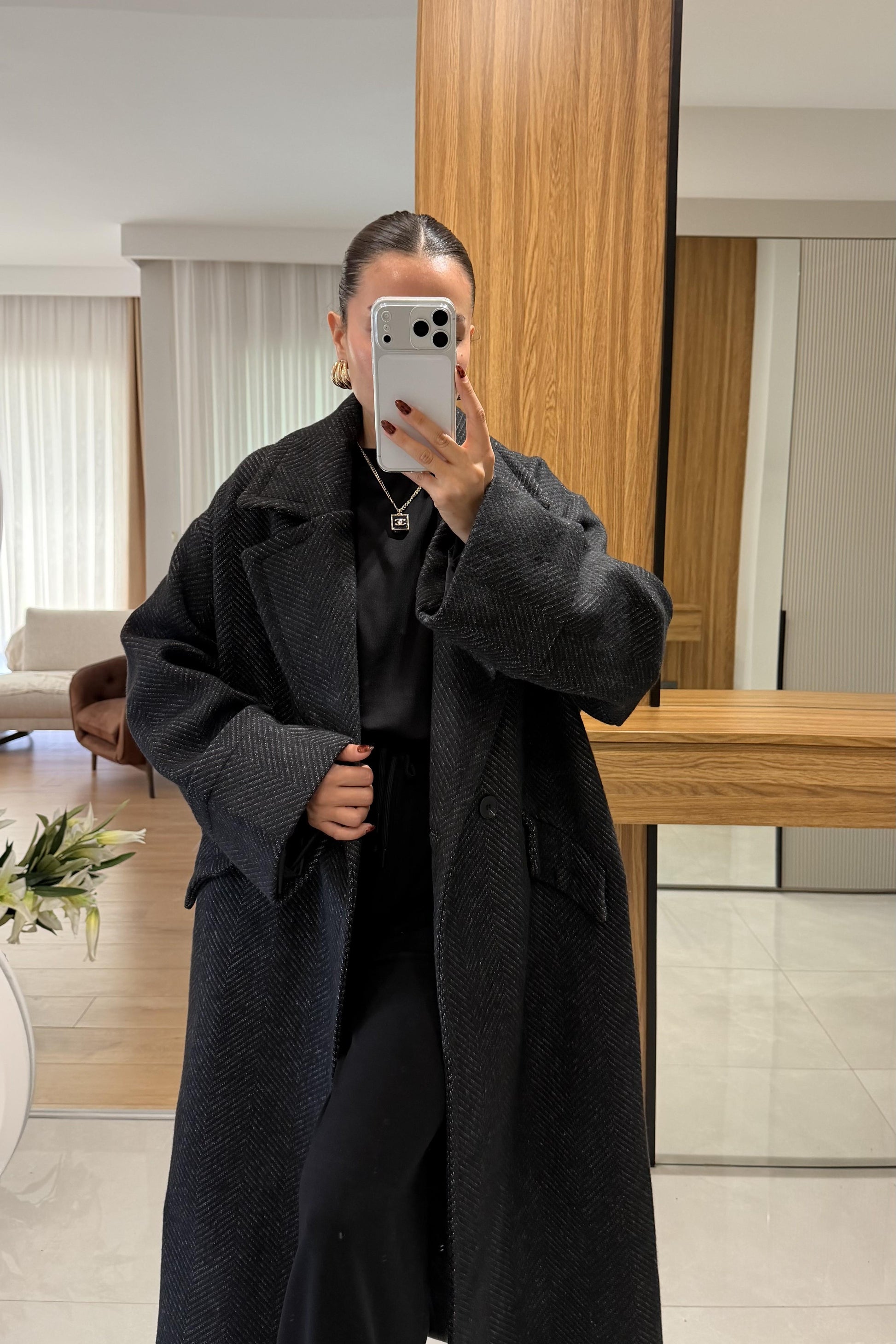 Julietta Siyah Balıksırtı Premium Kaban