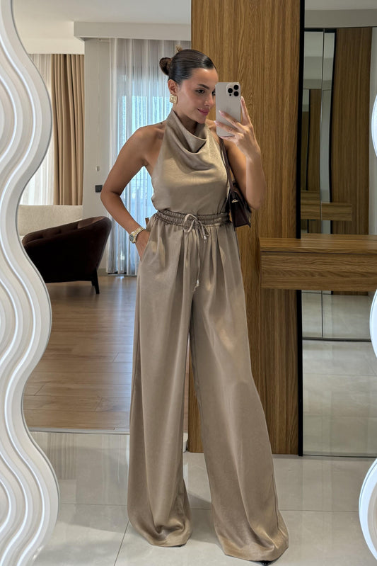 Jullie Vizon Saten Bluz Pantolon Takım