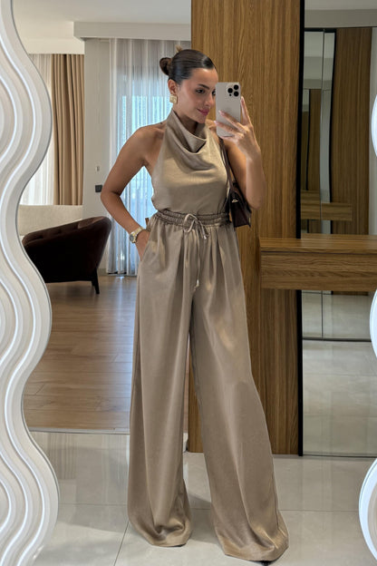 Jullie Vizon Saten Bluz Pantolon Takım