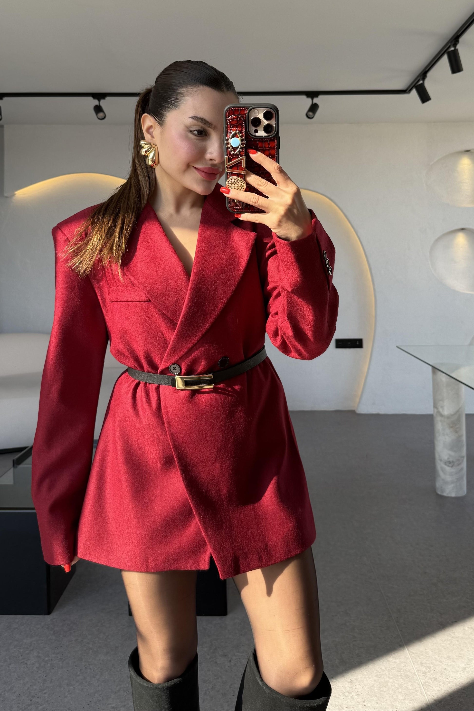 Juniper Bordo Kaşe Blazer Ceket