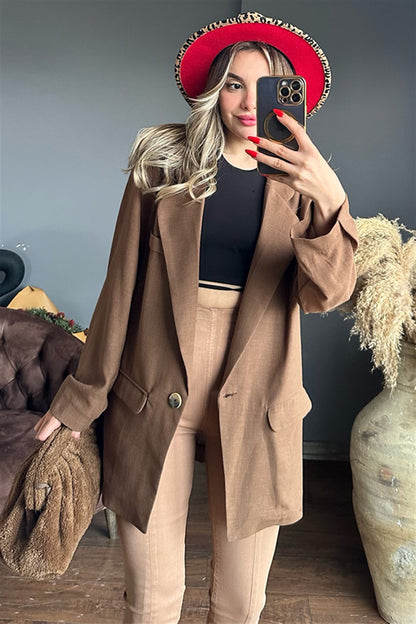 Kahve cep detaylı blazer ceket
