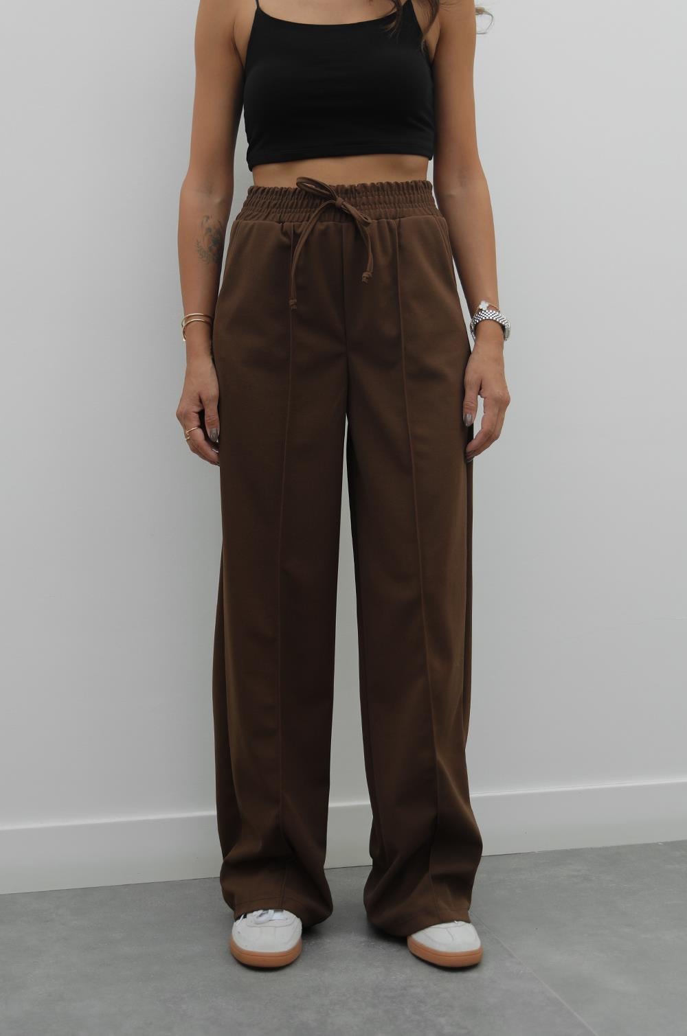 KAHVERENGI BELI LASTIKLI ÖNÜ DIKIŞLI PANTOLON