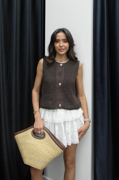 KAHVERENGI TRIKO BLUZ YELEK