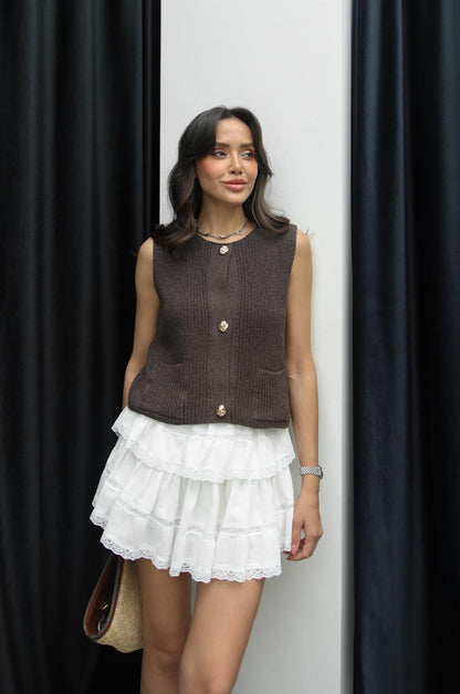 KAHVERENGI TRIKO BLUZ YELEK