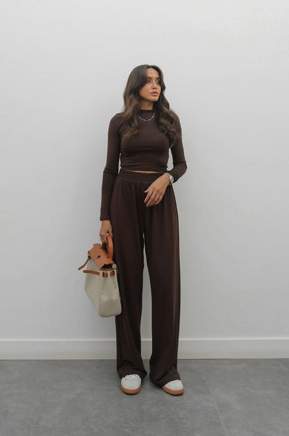 KAHVERENGI URAL BLUZ PANTOLON TAKIM