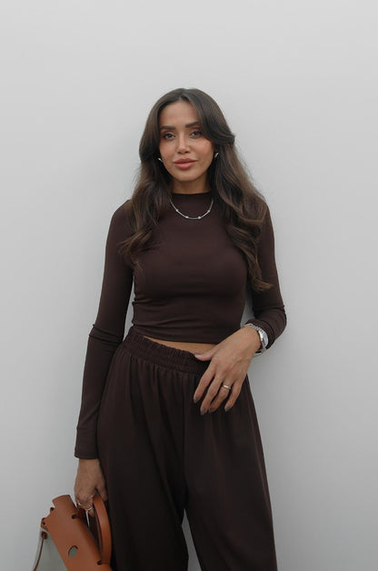 KAHVERENGI URAL BLUZ PANTOLON TAKIM