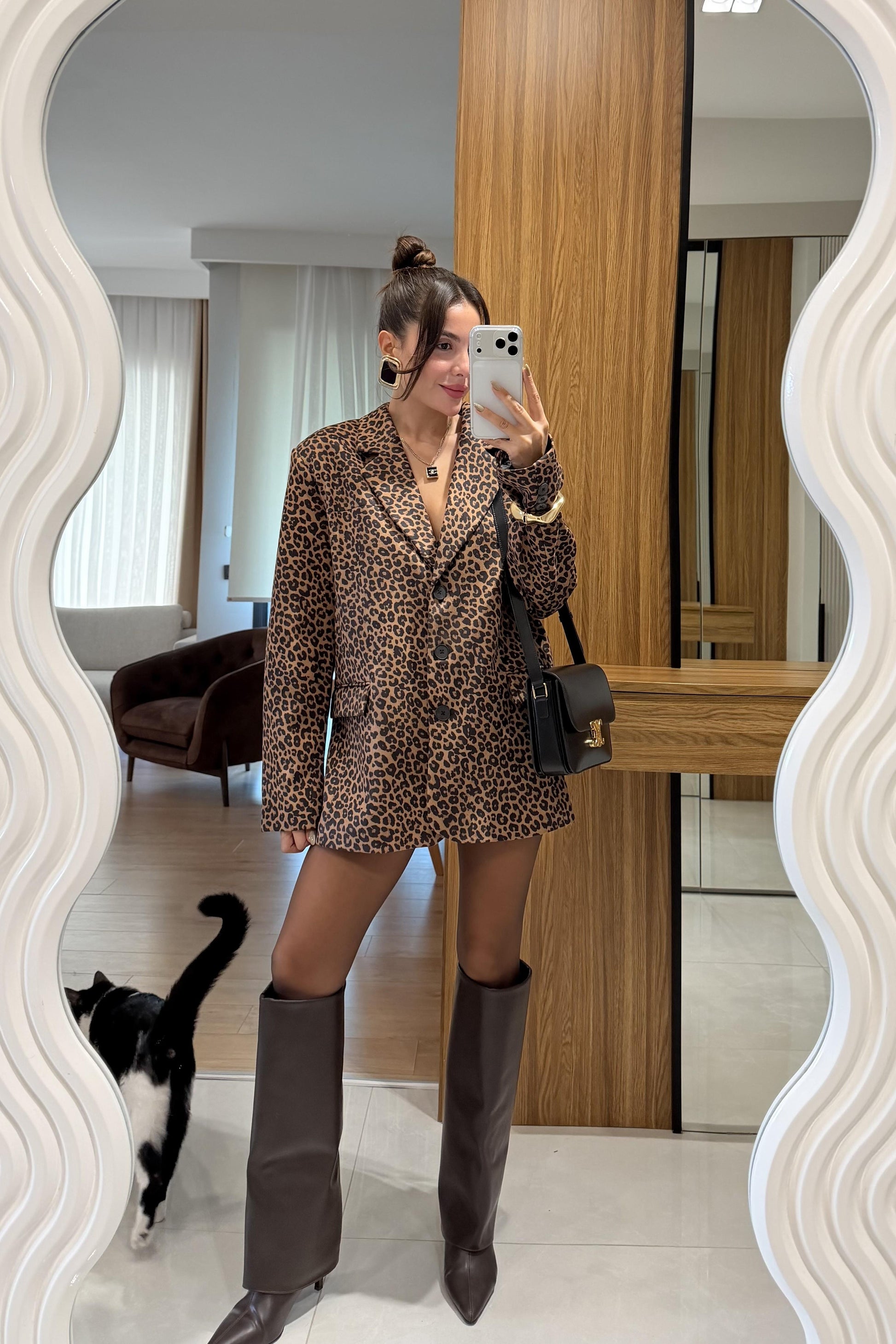 Kalie Leopar Desen Blazer Ceket