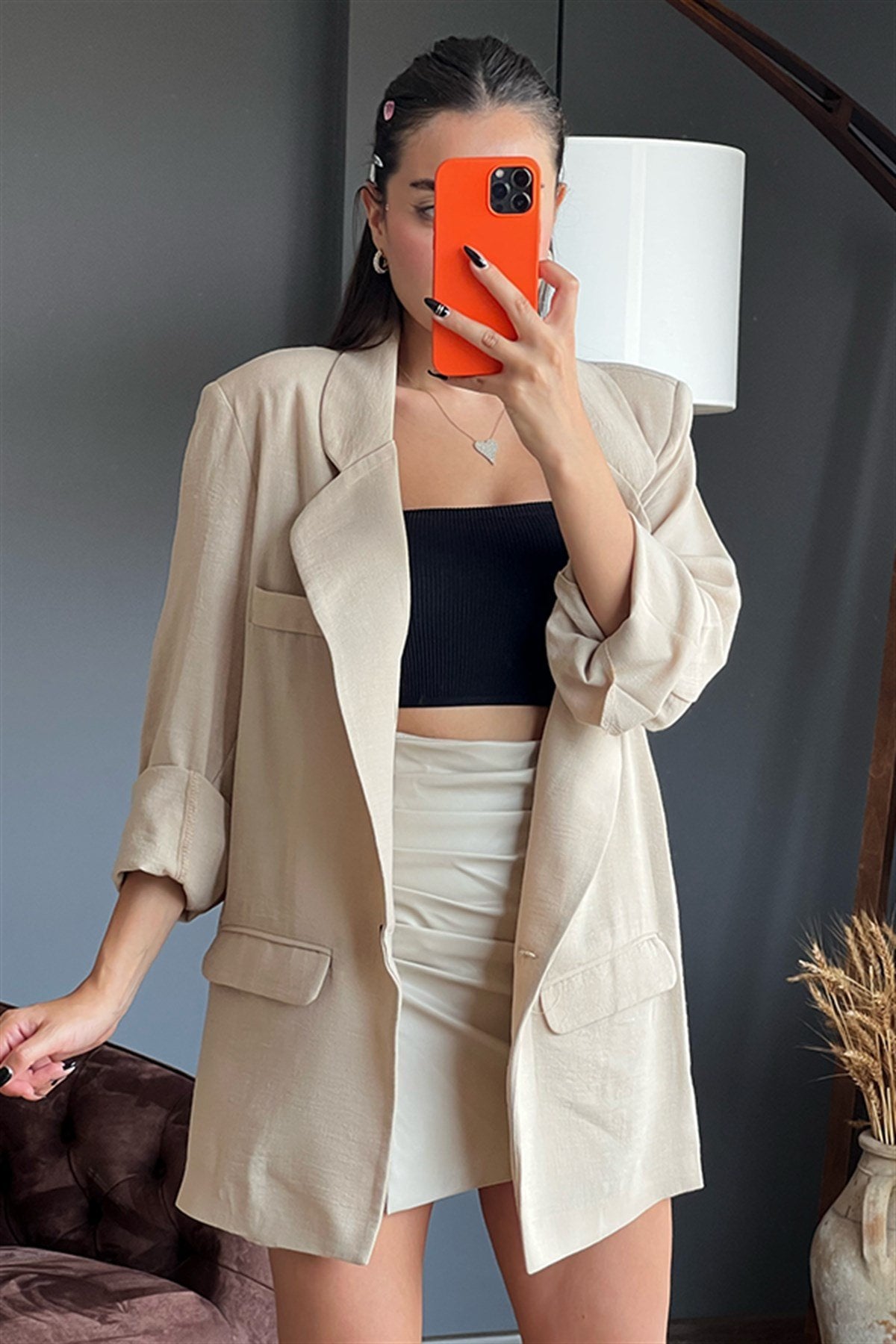 Karamel cep detaylı blazer ceket