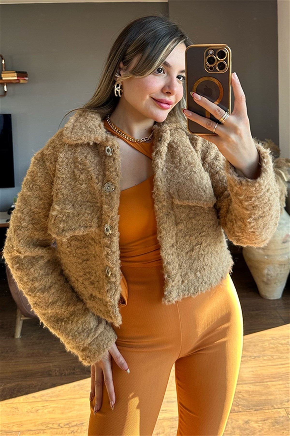 Karamel kırçıllı teddy ceket