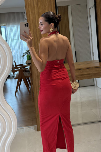 Keira Kırmızı Aksesuar Detaylı Elbise