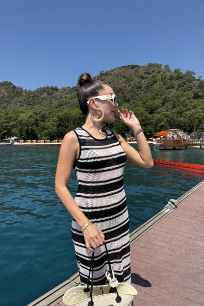 Keith Çizgili Uzun Plaj Elbisesi