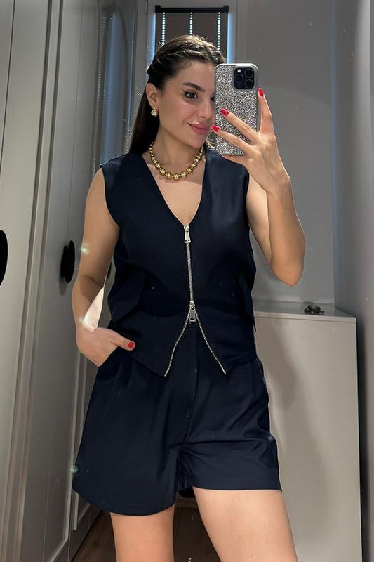 Keli Yelekli Poplin Takım - Lacivert