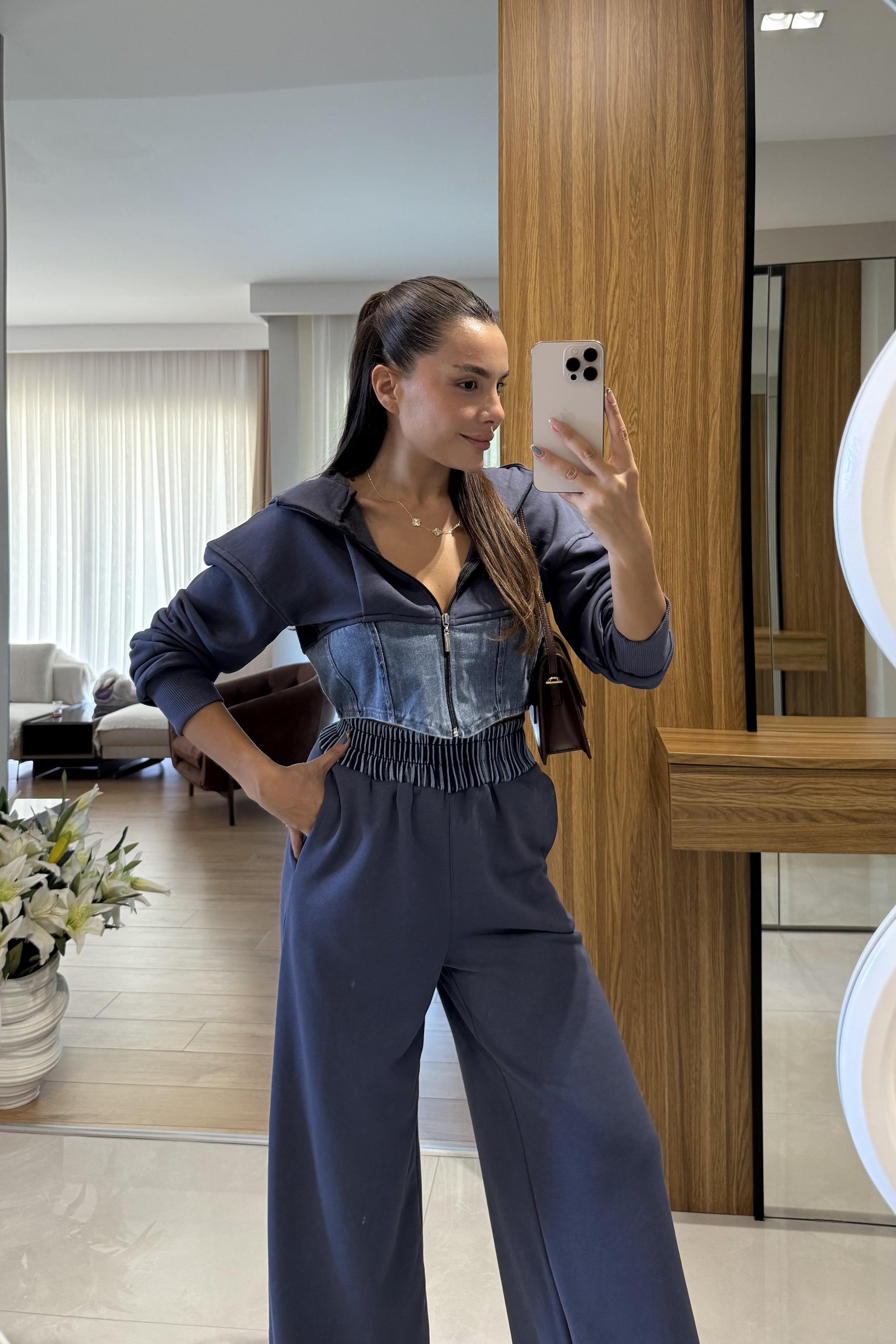 Kerry Antrasit Denim Karışımlı Takım