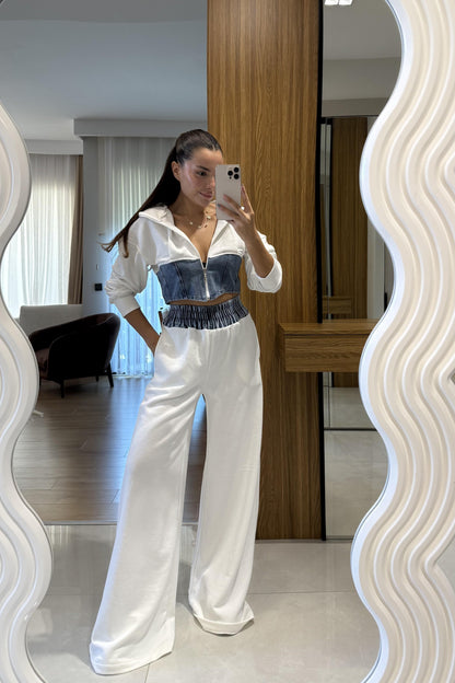 Kerry Beyaz Denim Karışımlı Takım