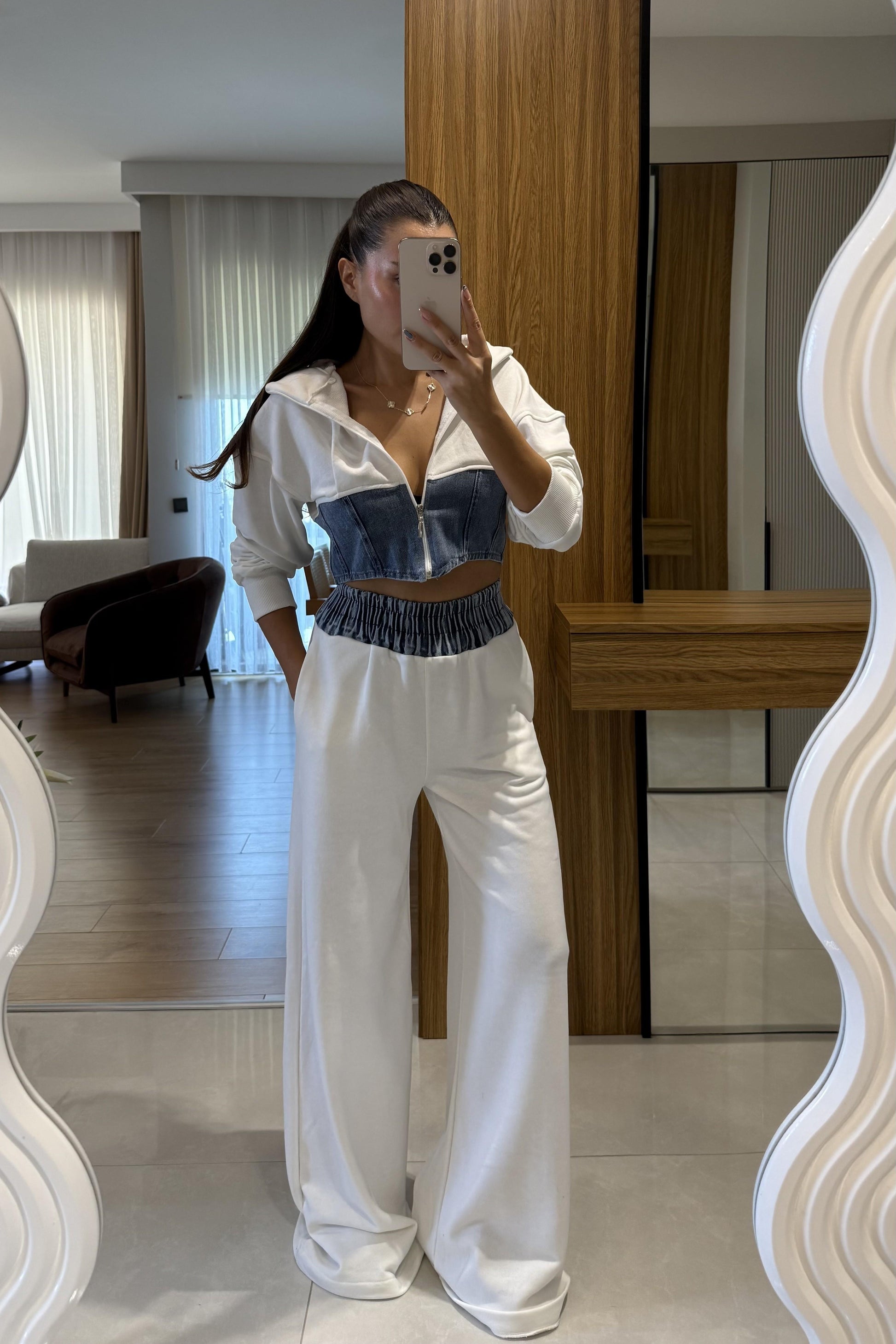 Kerry Beyaz Denim Karışımlı Takım