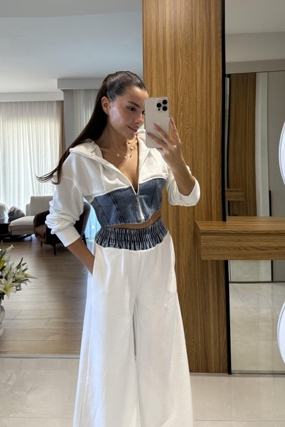 Kerry Beyaz Denim Karışımlı Takım