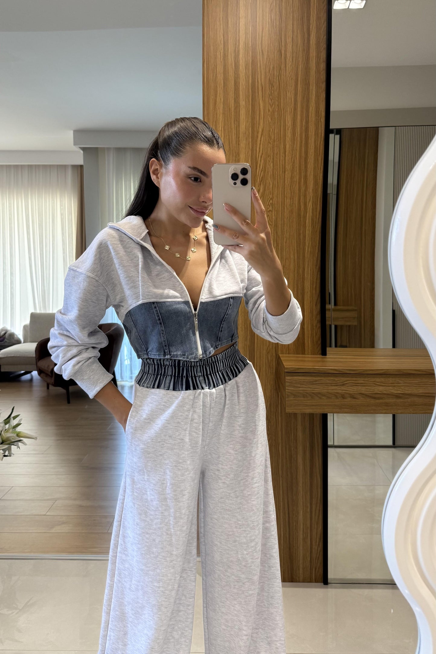 Kerry Gri Denim Karışımlı Takım