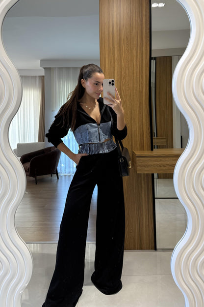 Kerry Siyah Denim Karışımlı Takım