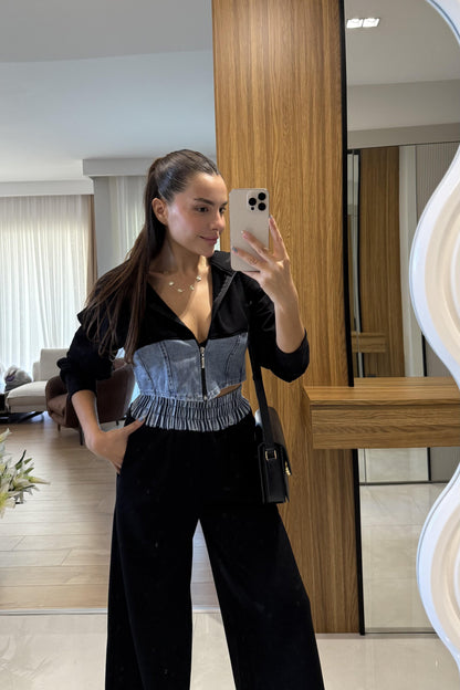 Kerry Siyah Denim Karışımlı Takım