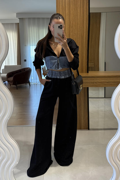 Kerry Siyah Denim Karışımlı Takım