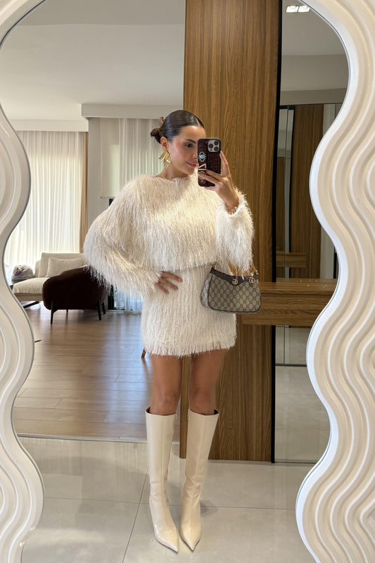 Kiew Ekru Saçaklı Etek Bluz Takım