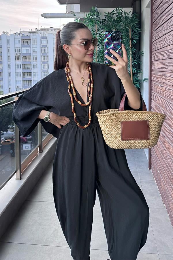 Kiona Yarasa Kol Şalvar Takım - Siyah