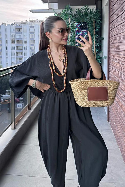 Kiona Yarasa Kol Şalvar Takım - Siyah