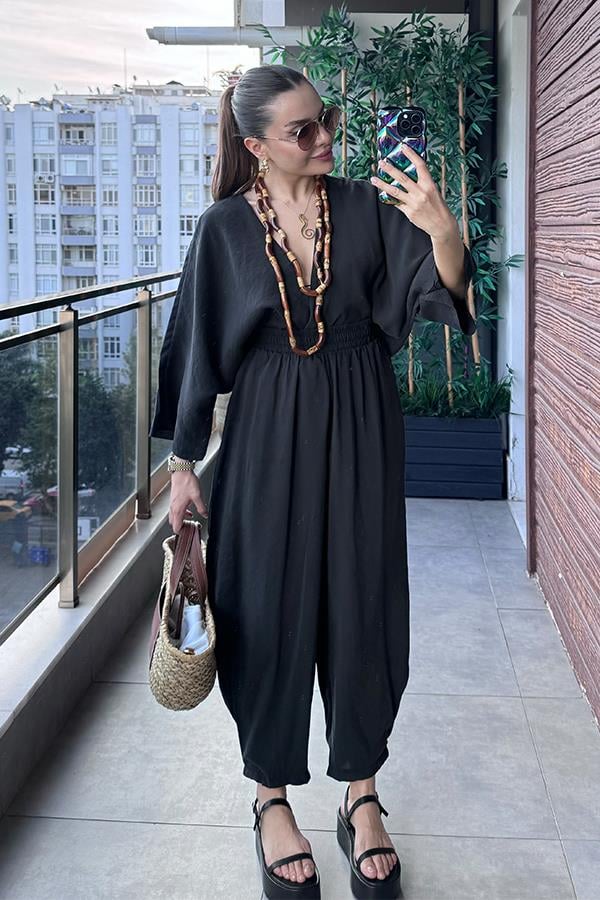 Kiona Yarasa Kol Şalvar Takım - Siyah