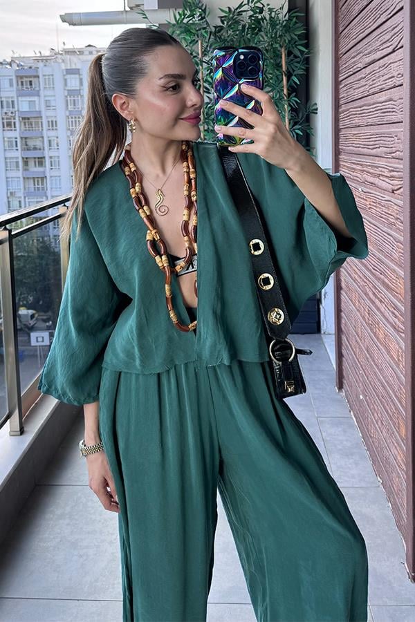 Kiona Yarasa Kol Şalvar Takım - Yeşil