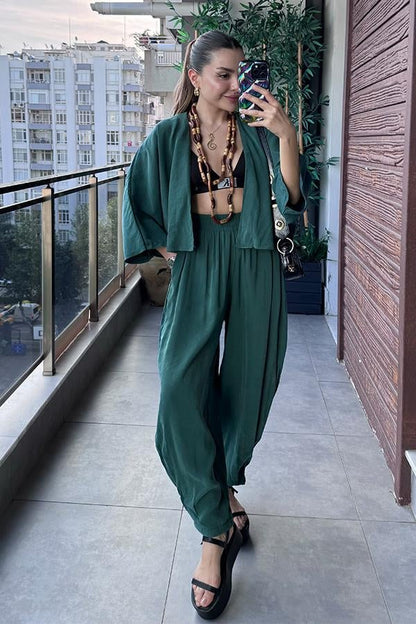 Kiona Yarasa Kol Şalvar Takım - Yeşil