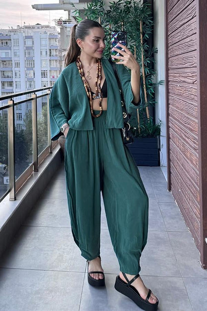 Kiona Yarasa Kol Şalvar Takım - Yeşil