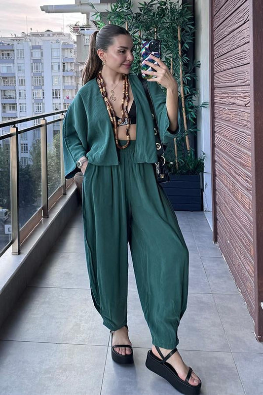 Kiona Yarasa Kol Şalvar Takım - Yeşil