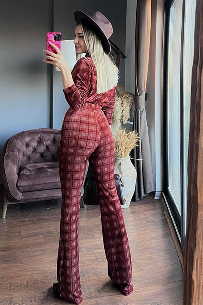 Kiremit renk kadife ikili takım