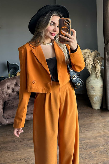 Kiremit renk mini blazer ceket