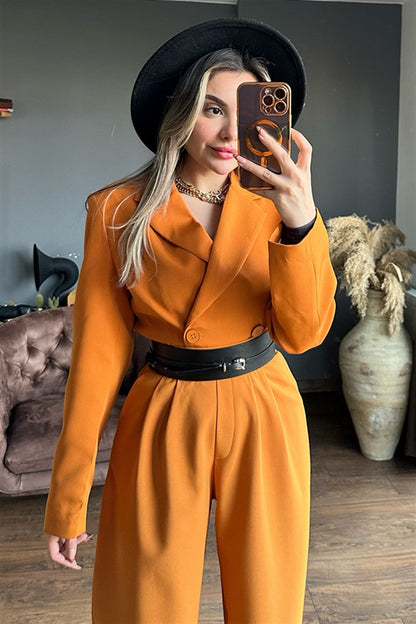 Kiremit renk mini blazer ceket