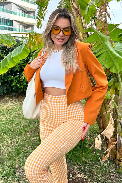 Kiremit renk mini blazer ceket