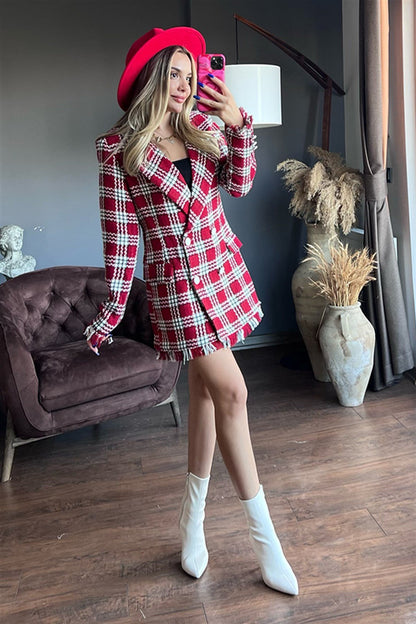 Kırmızı tüvit blazer ceket