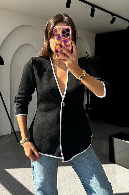 Klaudia Çelik Örme Siyah Blazer Ceket