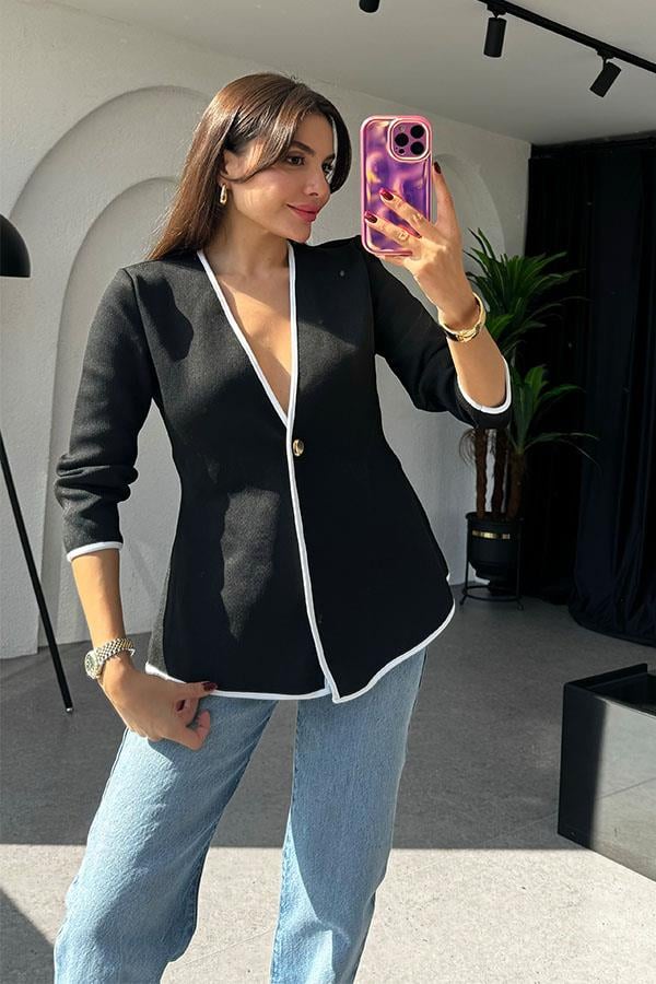 Klaudia Çelik Örme Siyah Blazer Ceket