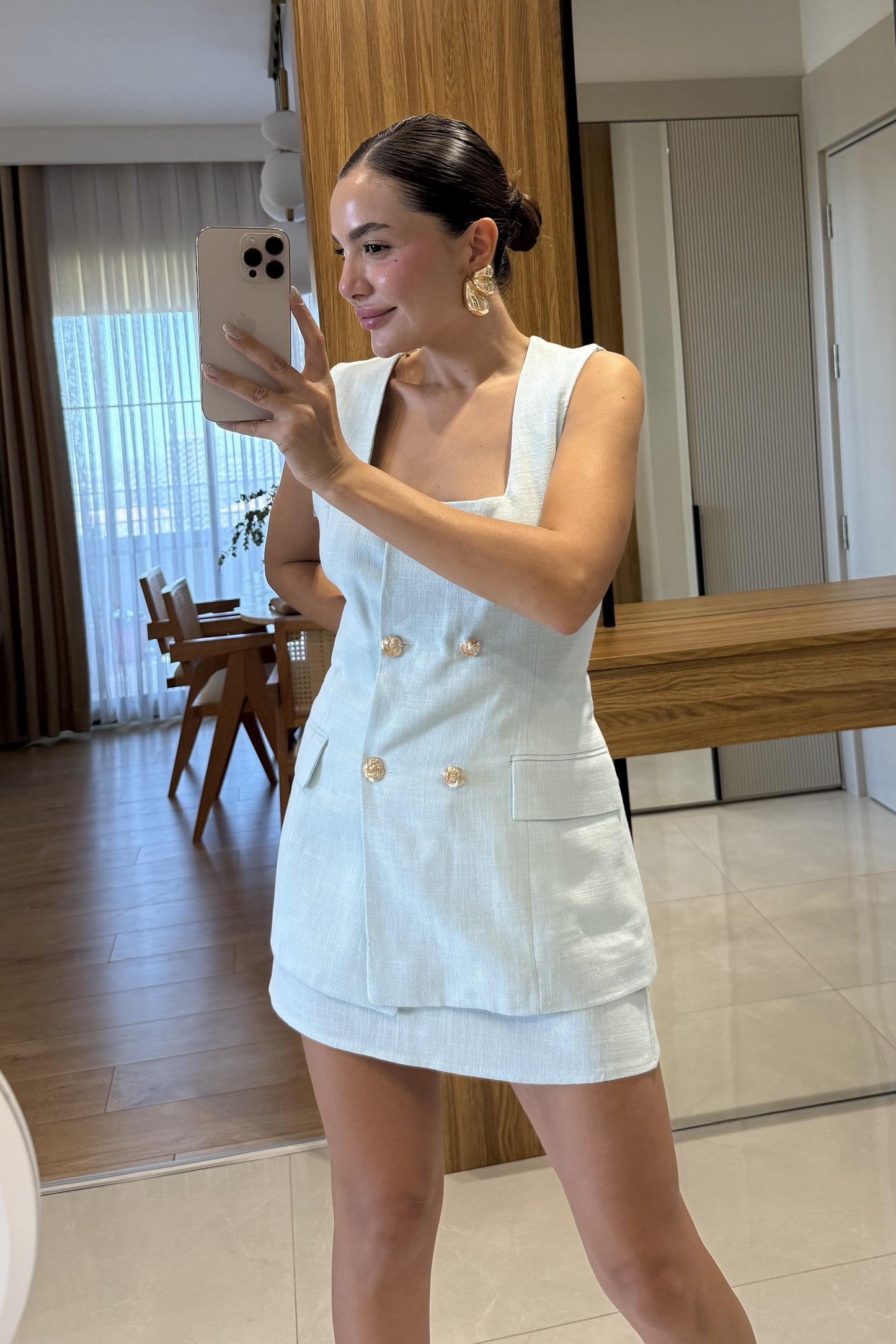 Kokia Mint Gold Düğmeli Yelek Etek Takım