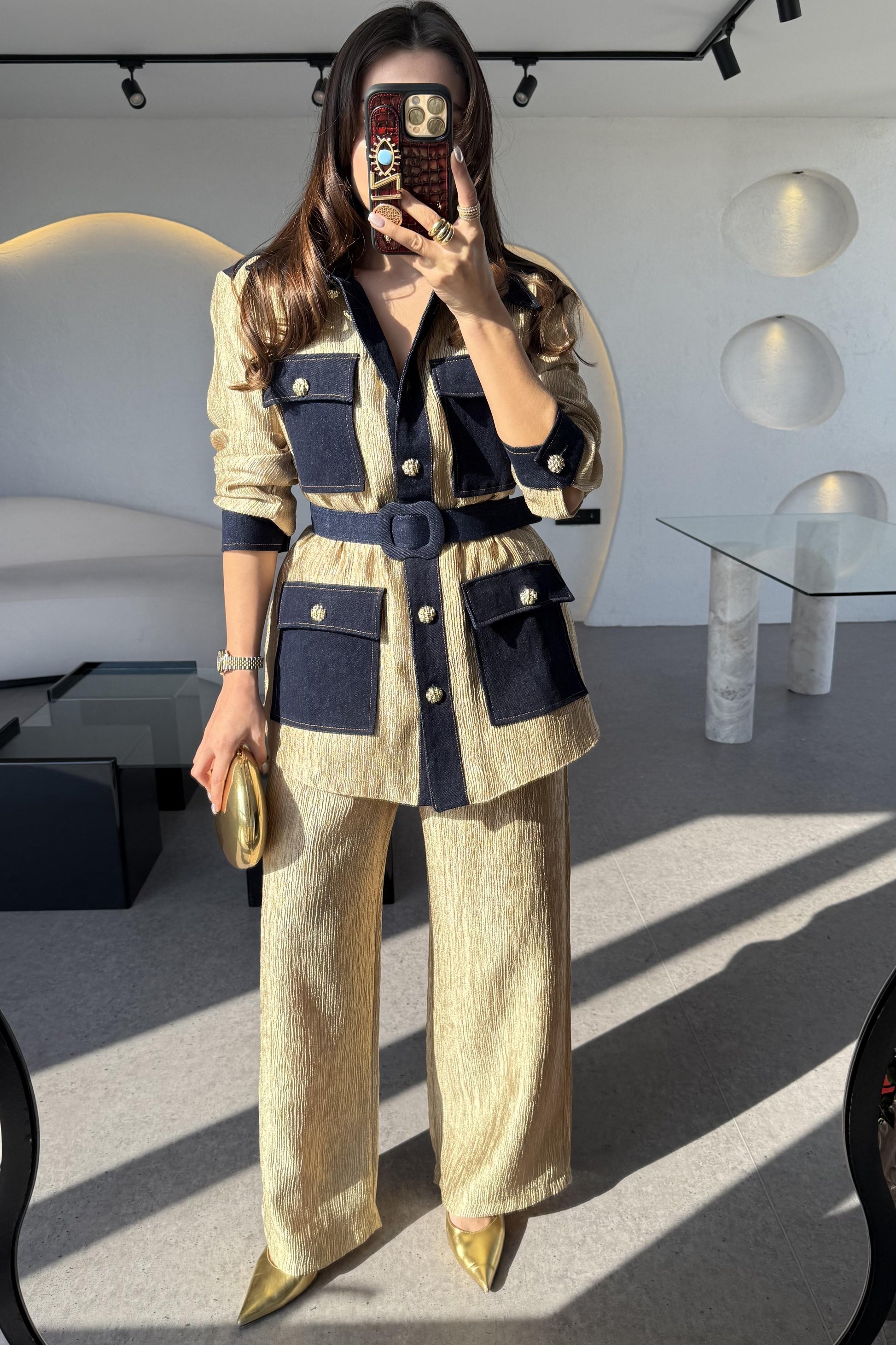 Kowski Gold Kırinkıl Denim Kumaş Takım