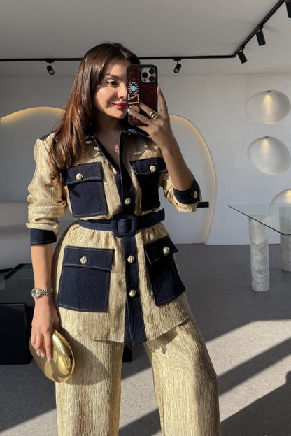 Kowski Gold Kırinkıl Denim Kumaş Takım