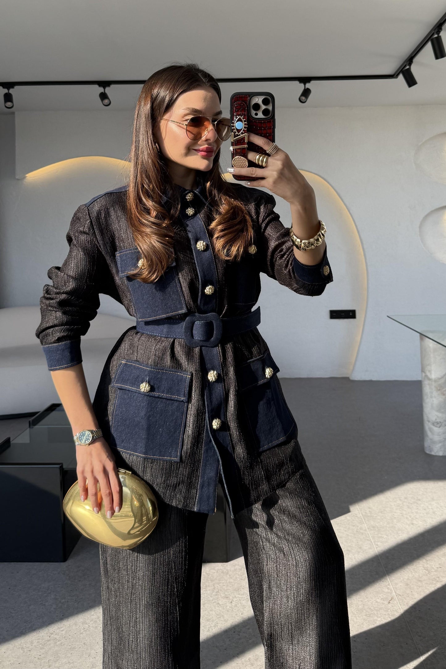 Kowski Siyah Kırinkıl Denim Kumaş Takım