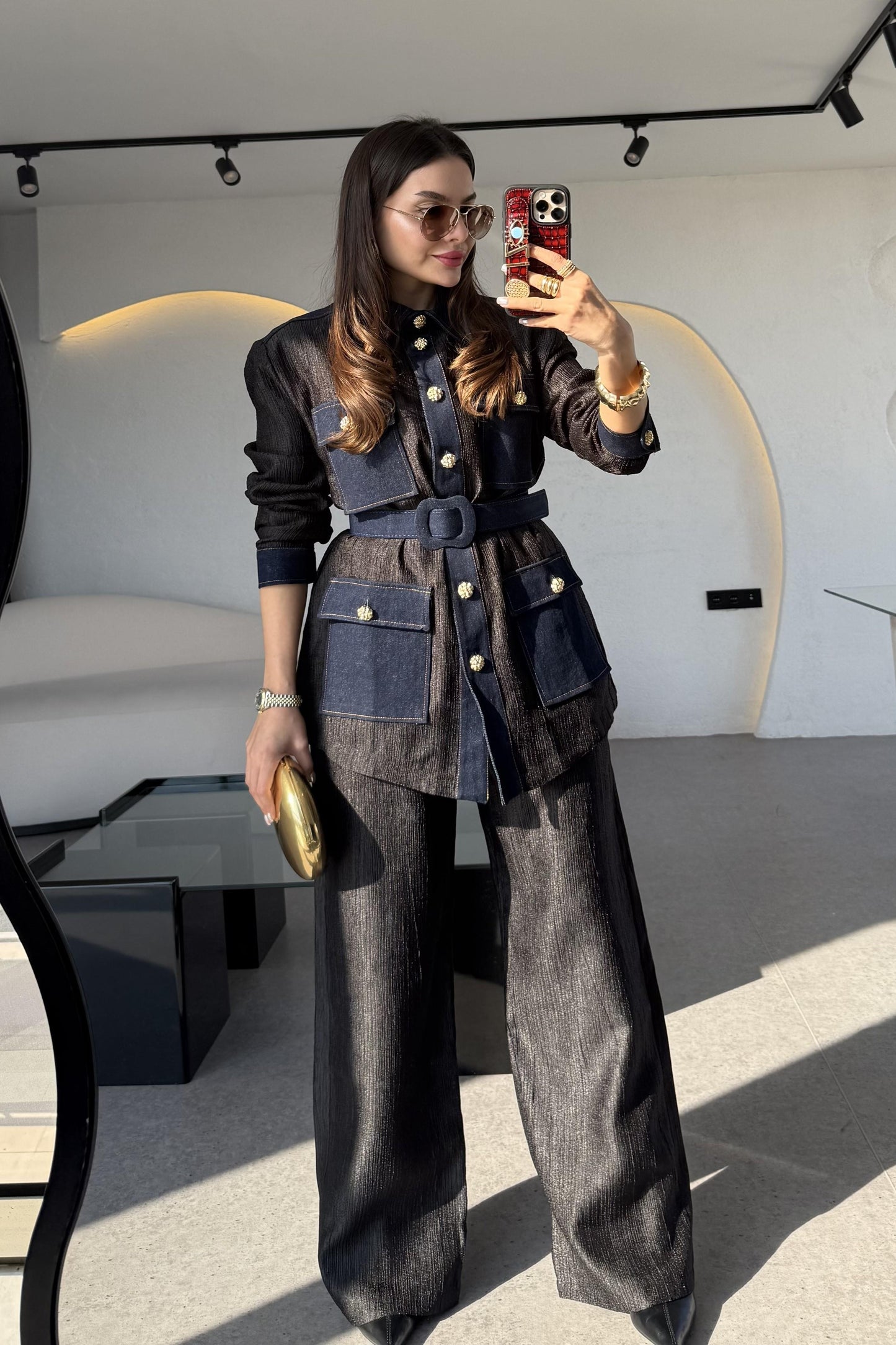 Kowski Siyah Kırinkıl Denim Kumaş Takım